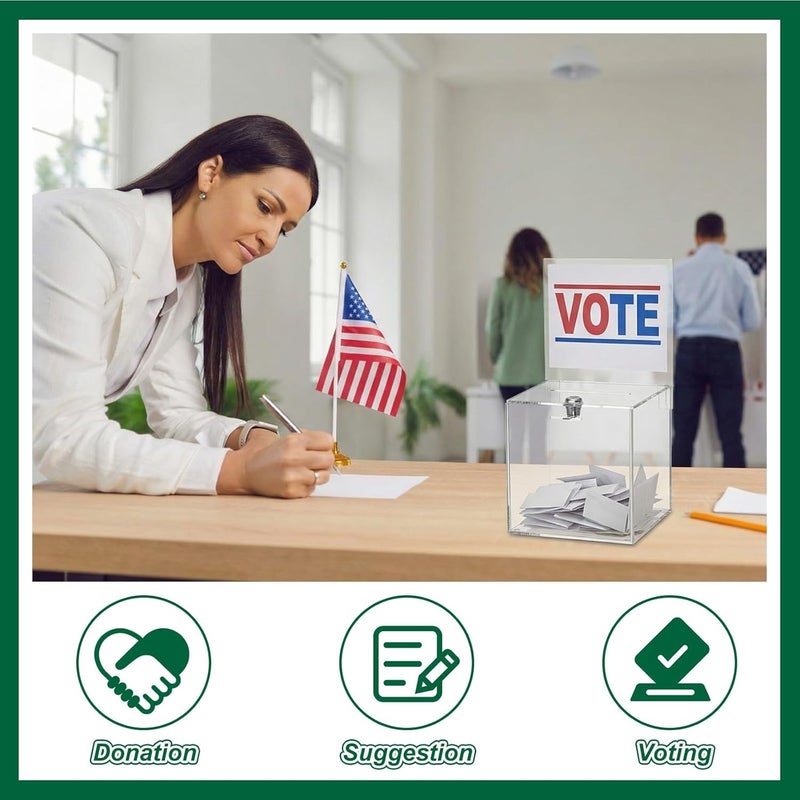 Teling صندوق تبرعات أكريليك طويل مع قفل ولوحة علامة صندوق اقتراحات آمن مع 100 بطاقة تذاكر سحب للتذاكر، المال، التصويت، الأعمال الخيرية، الاقتراحات (6 × 6 × 6 بوصة، شفاف) - Image 4